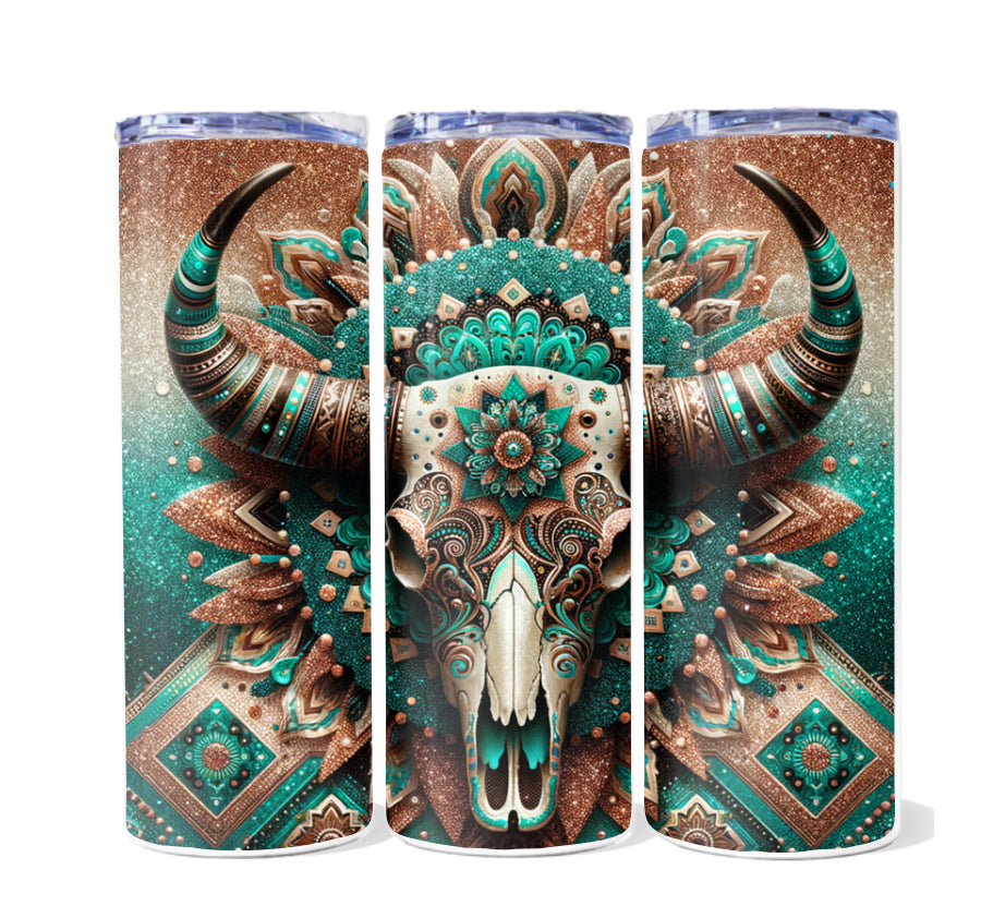 Bull skull design 20 oz tumblers