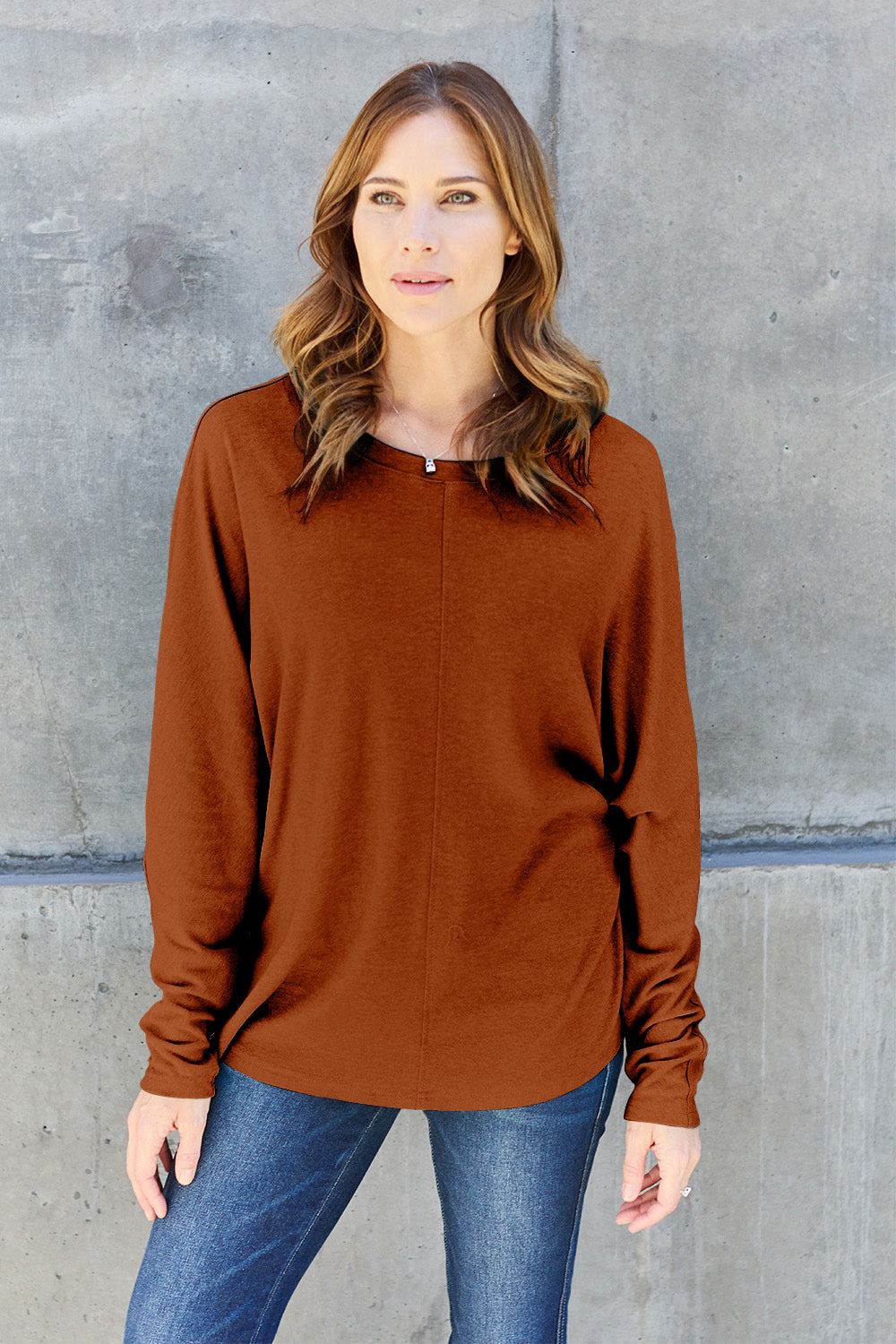 Double Take Full Size Round Neck Long Sleeve Top