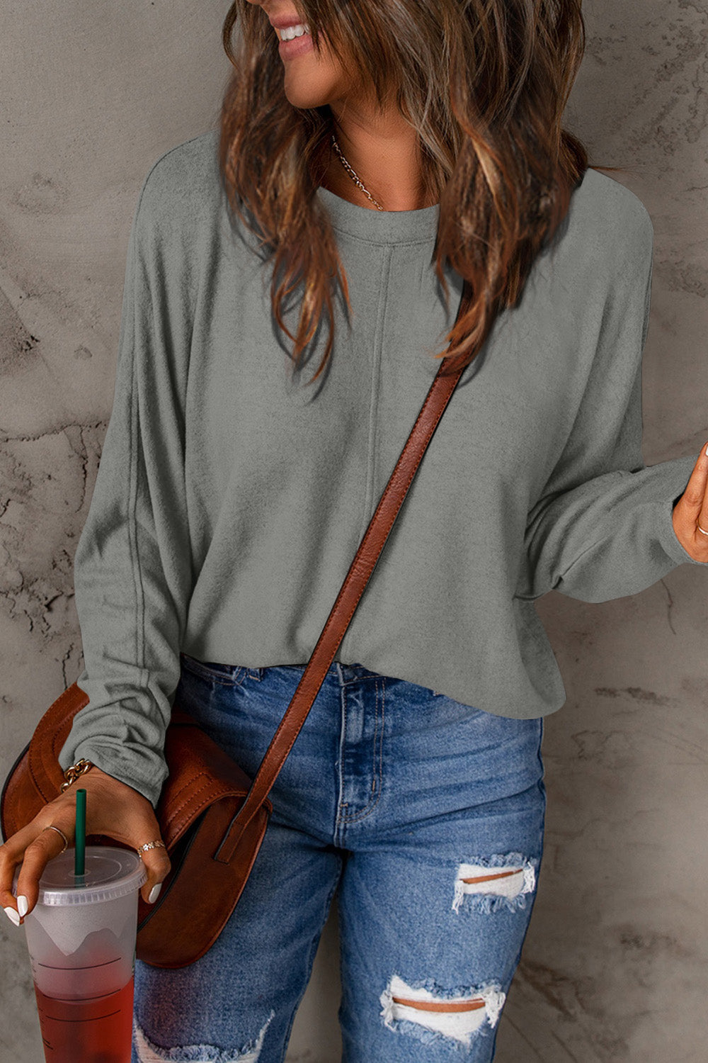 Double Take Full Size Round Neck Long Sleeve Top