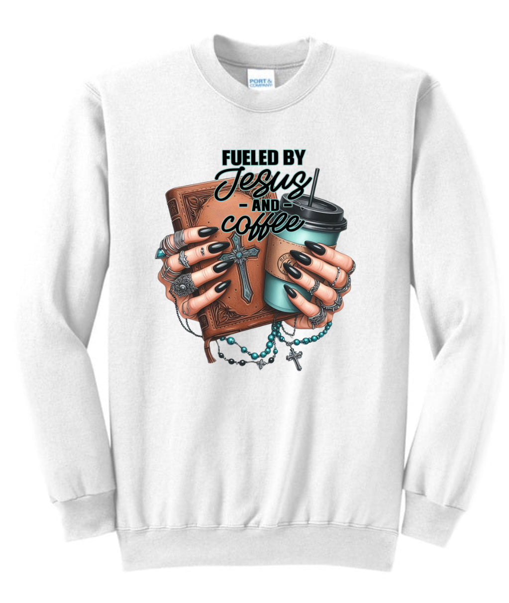 Fueled by Jesus & Coffee Tee, tote & Sweatshirt