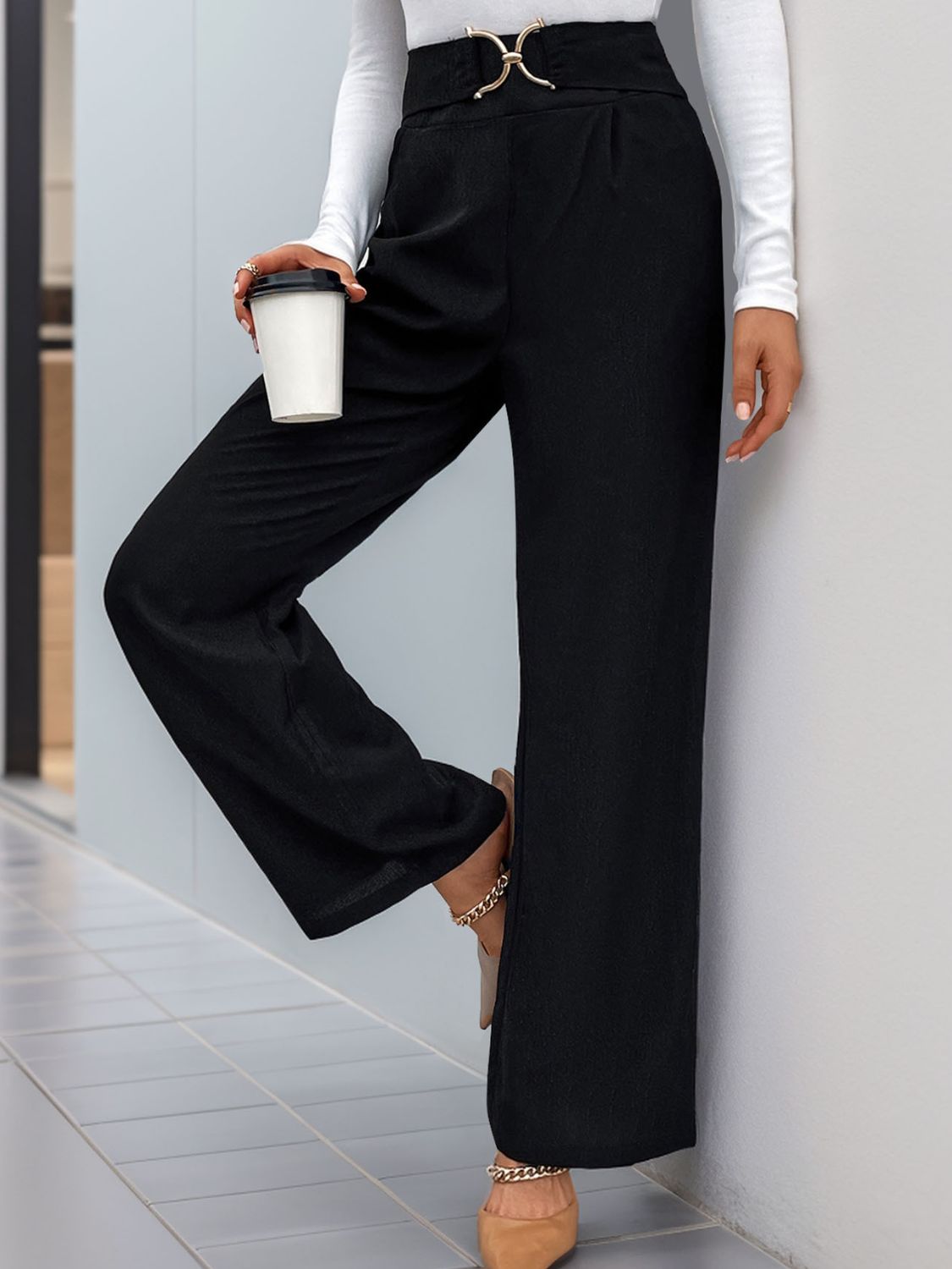 Perfee High Waist Straight Leg Pants - ships in 5-10 business days