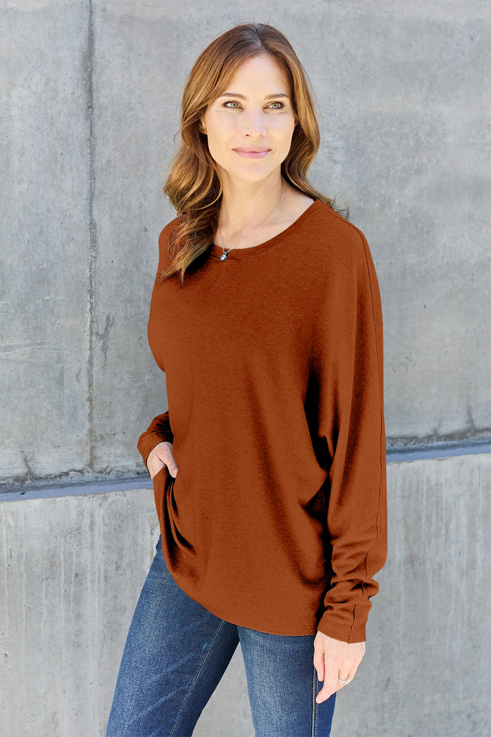 Double Take Full Size Round Neck Long Sleeve Top