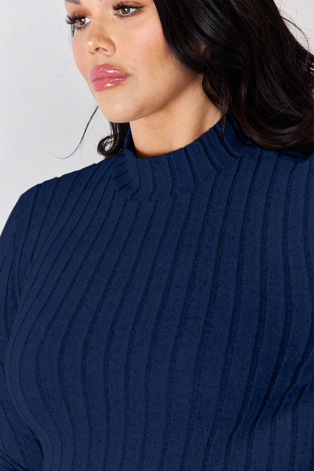 Basic Bae Full Size Ribbed Mock Neck Long Sleeve Top