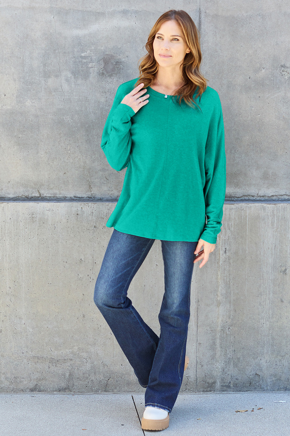 Double Take Full Size Round Neck Long Sleeve Top