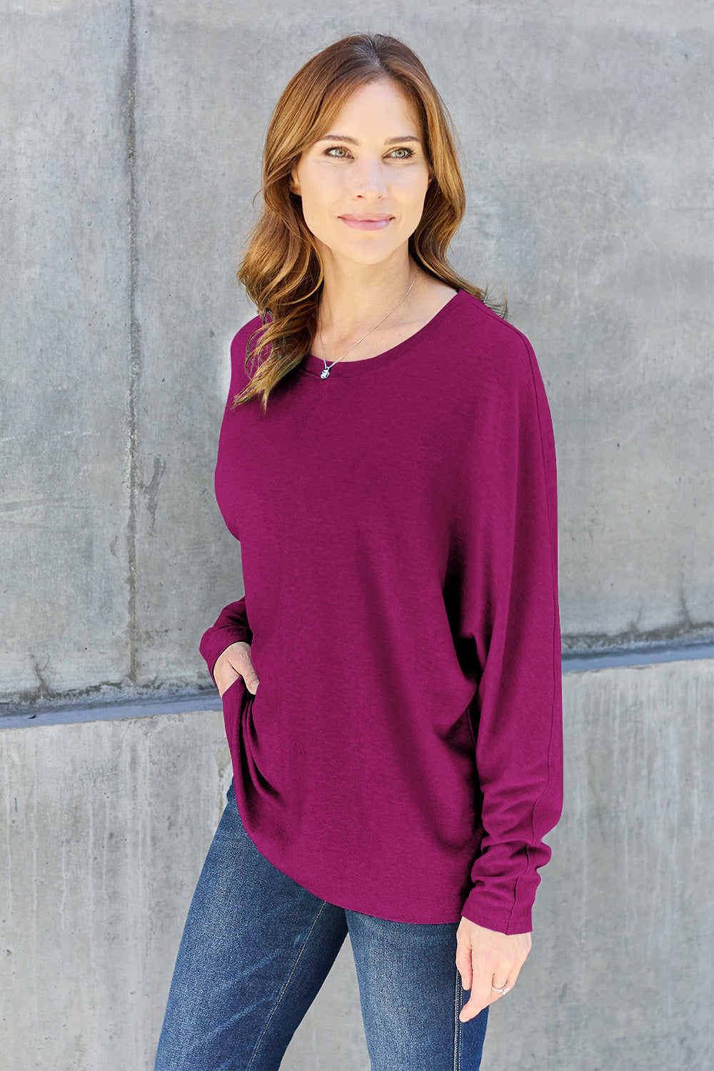 Double Take Full Size Round Neck Long Sleeve Top