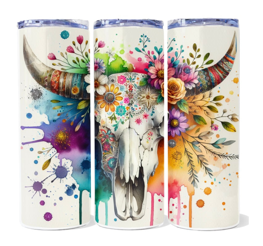 Bull skull design 20 oz tumblers