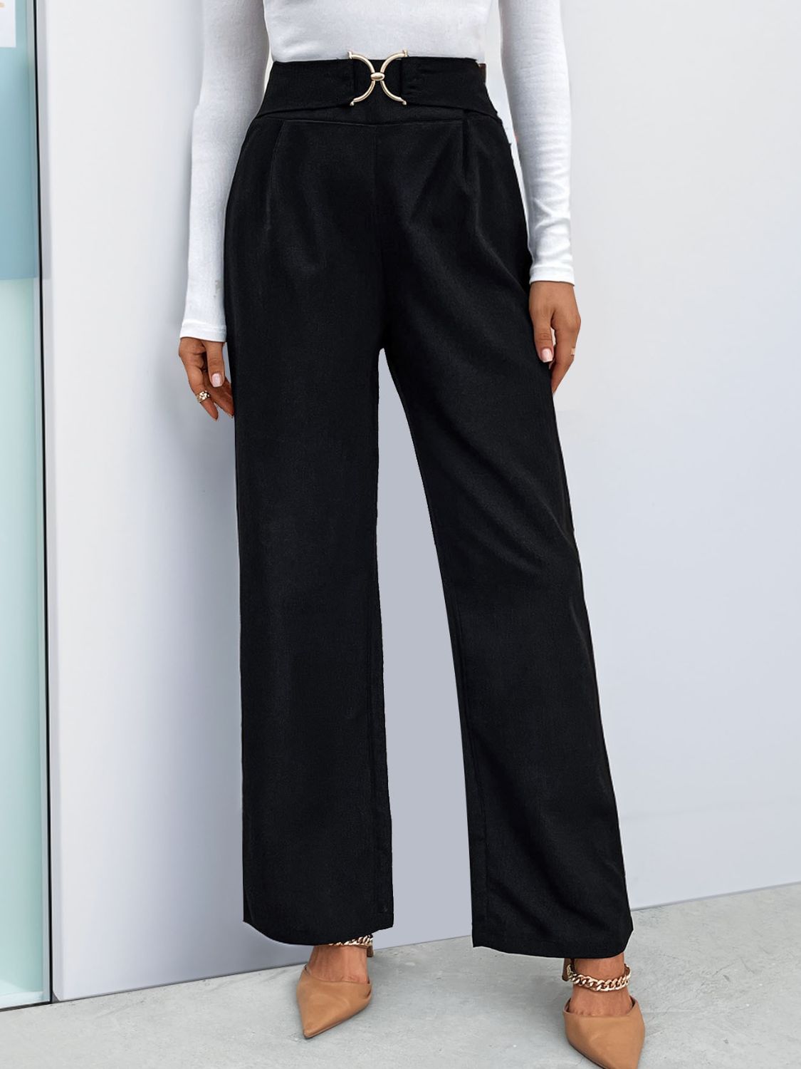 Perfee High Waist Straight Leg Pants - ships in 5-10 business days