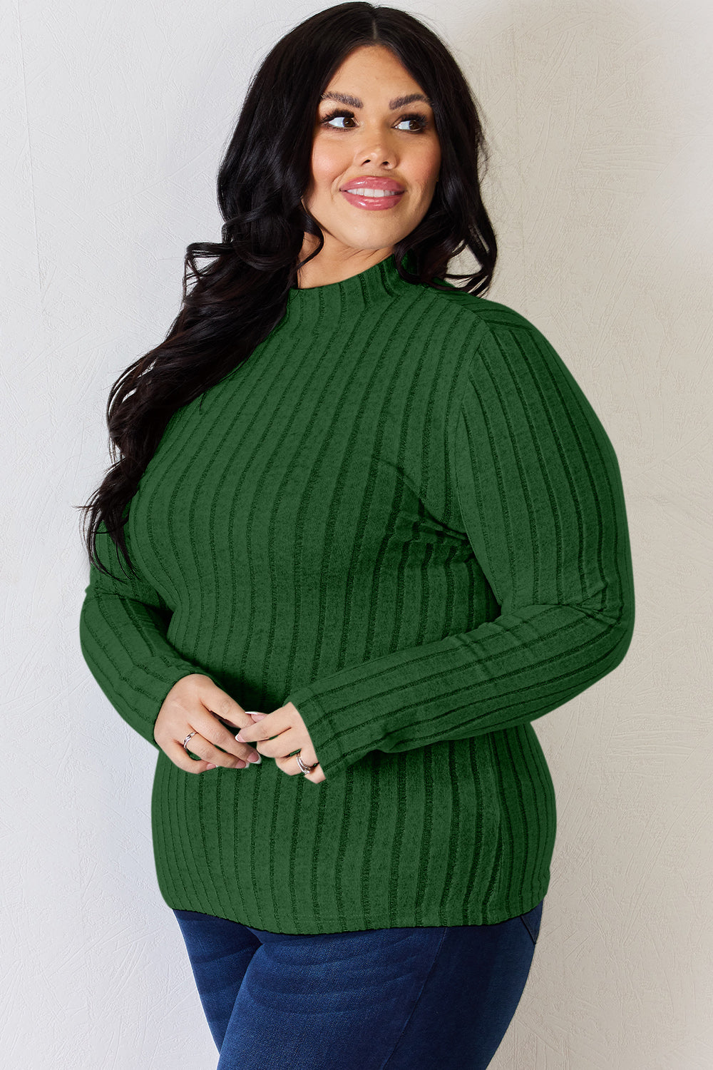 Basic Bae Full Size Ribbed Mock Neck Long Sleeve Top