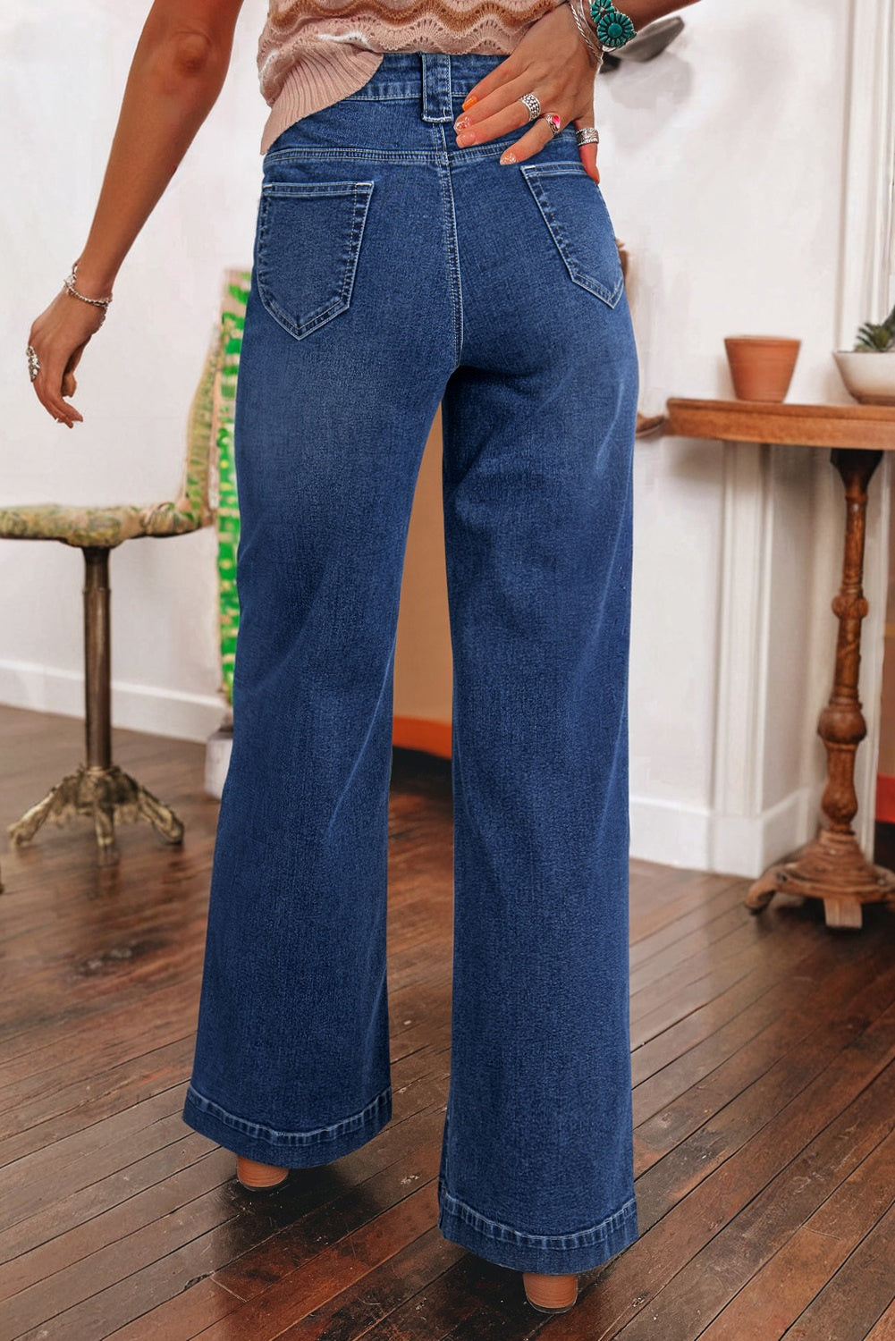 Sarah Wide Leg Pocketed High Waist Jeans