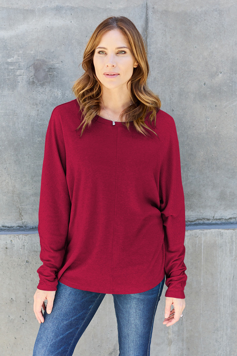 Double Take Full Size Round Neck Long Sleeve Top