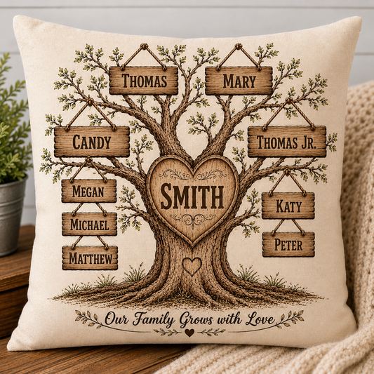 🌳 Personalized Family Tree Pillow Cover | 18x18