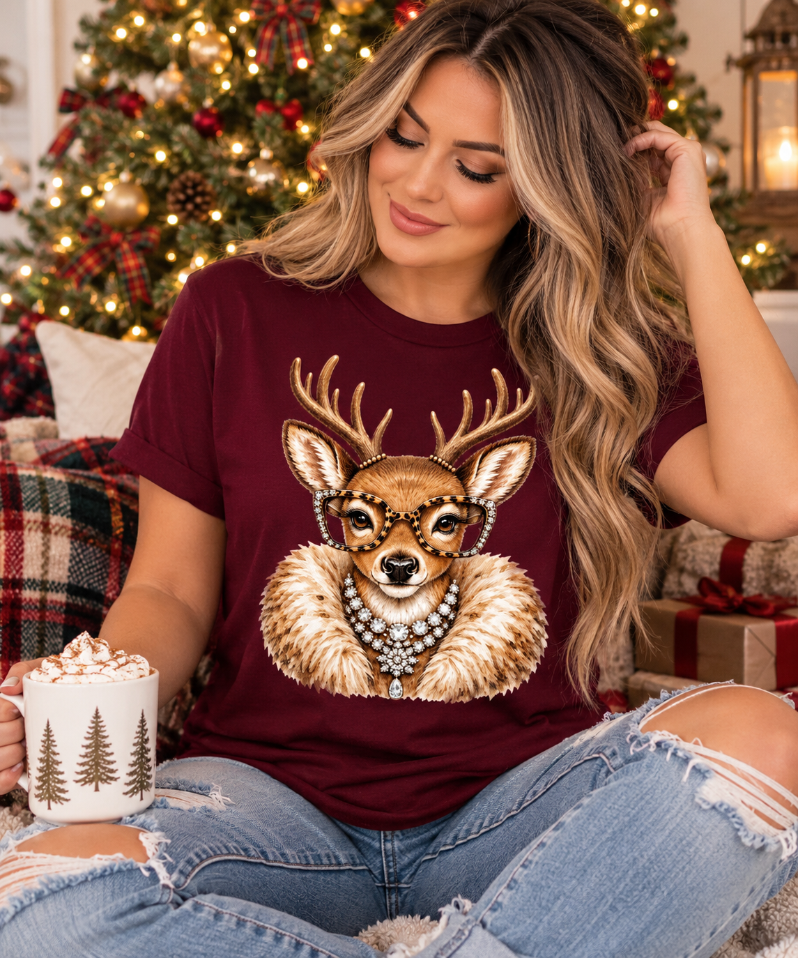 Glam Reindeer Christmas Tee 🎄✨