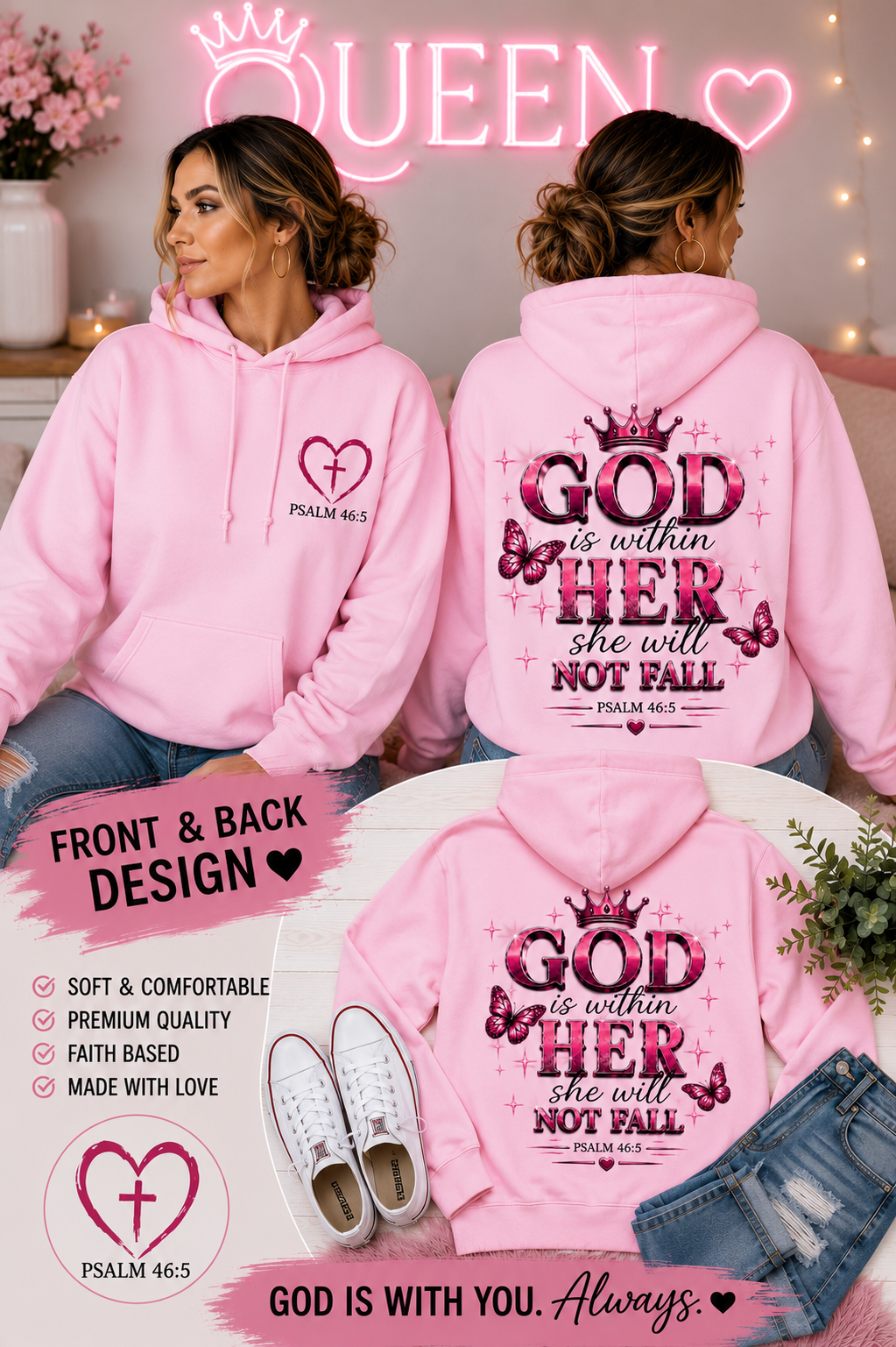 Psalm 46:5 | God Is Within Her Front & Back Christian T-Shirt