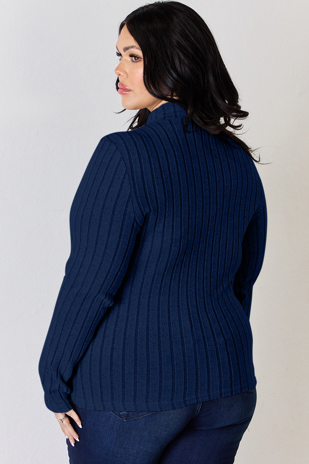 Basic Bae Full Size Ribbed Mock Neck Long Sleeve Top