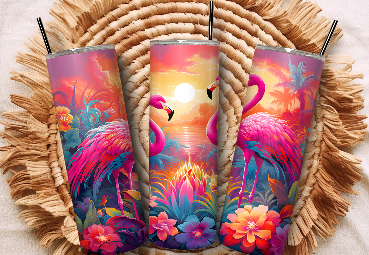 Tropical Sunset Flamingo 20 oz Skinny Tumbler