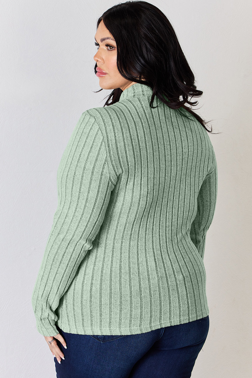 Basic Bae Full Size Ribbed Mock Neck Long Sleeve Top