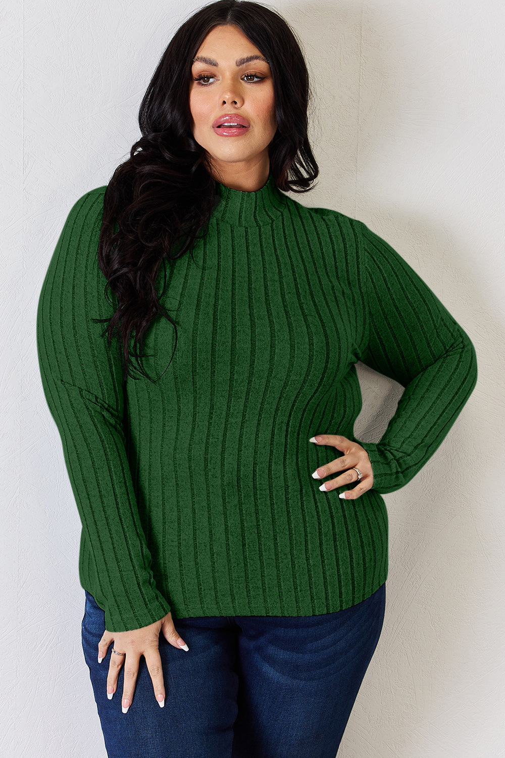 Basic Bae Full Size Ribbed Mock Neck Long Sleeve Top