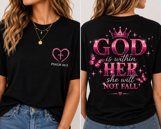 Psalm 46:5 | God Is Within Her Front & Back Christian T-Shirt