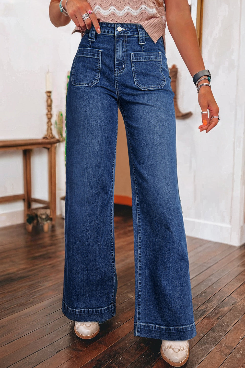 Sarah Wide Leg Pocketed High Waist Jeans