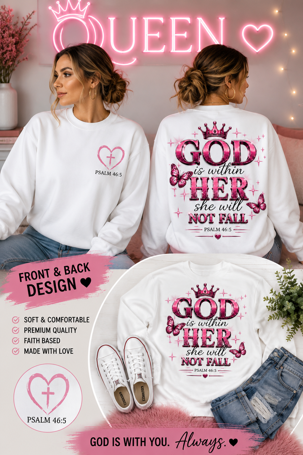 Psalm 46:5 | God Is Within Her Front & Back Christian T-Shirt