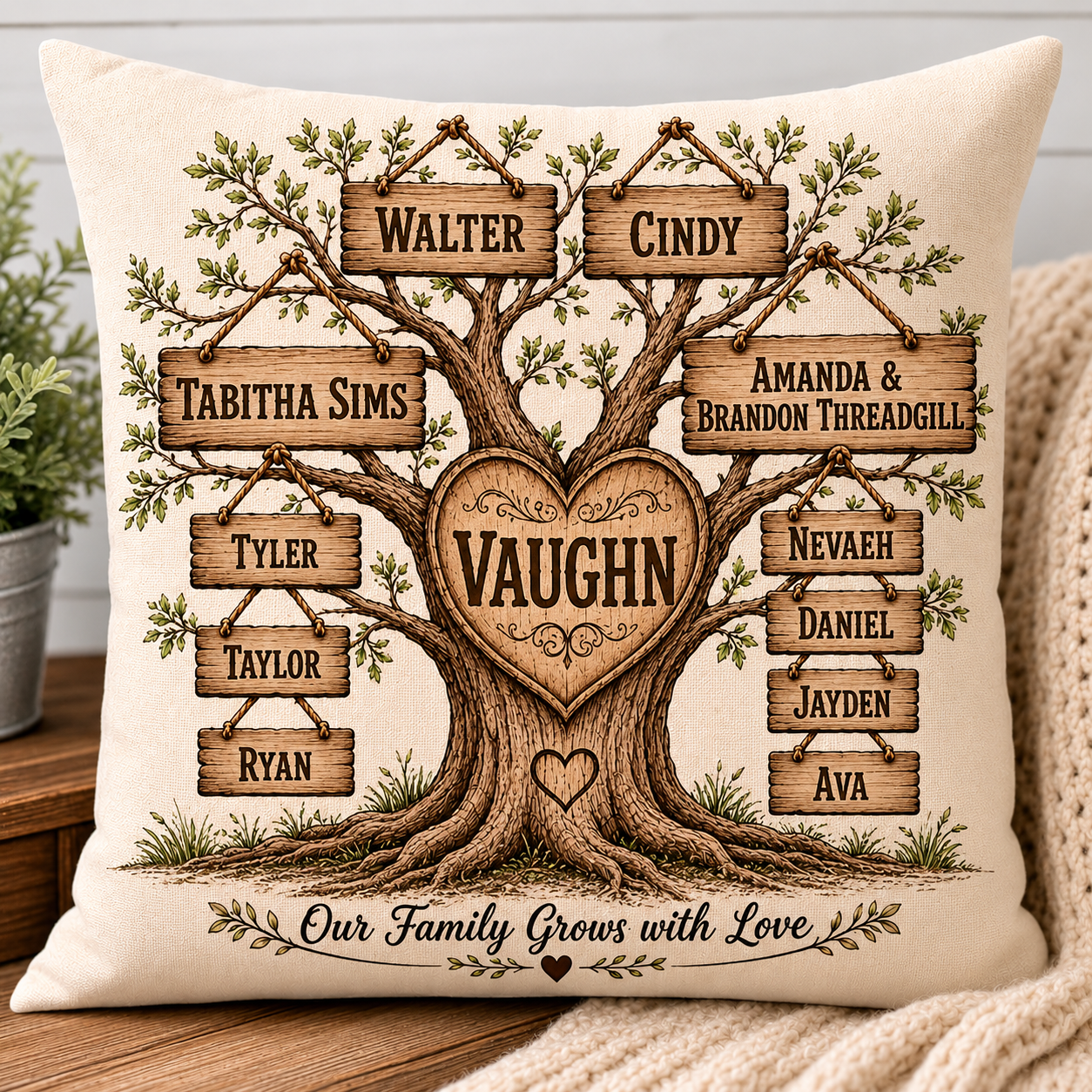 🌳 Personalized Family Tree Pillow Cover | 18x18