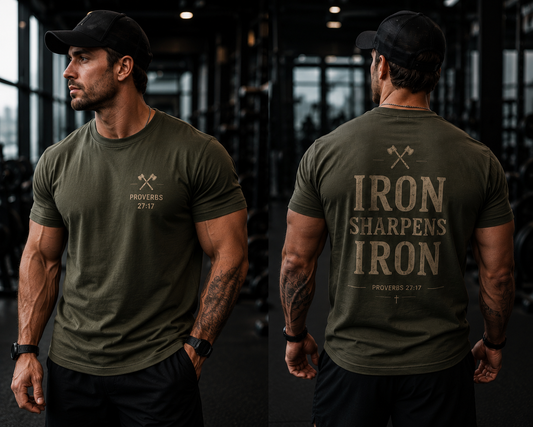 Iron Sharpens Iron | Christian Men’s Graphic T-Shirt | Proverbs 27:17