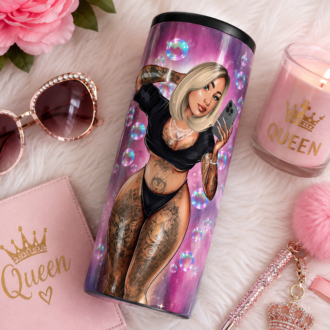 🫧 QŪ€€Ń🫧 Personalized 12oz Slim Hard Can Cooler
