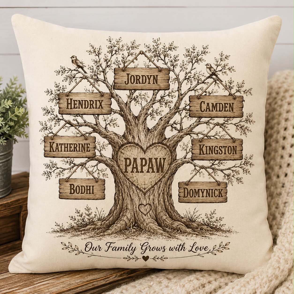 🌳 Personalized Family Tree Pillow Cover | 18x18