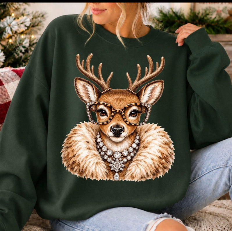 Glam Reindeer Christmas Tee 🎄✨