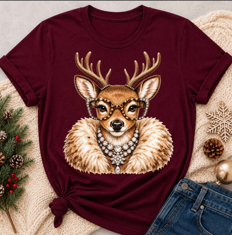 Glam Reindeer Christmas Tee 🎄✨