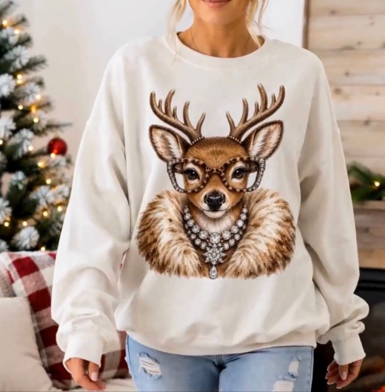 Glam Reindeer Christmas Tee 🎄✨