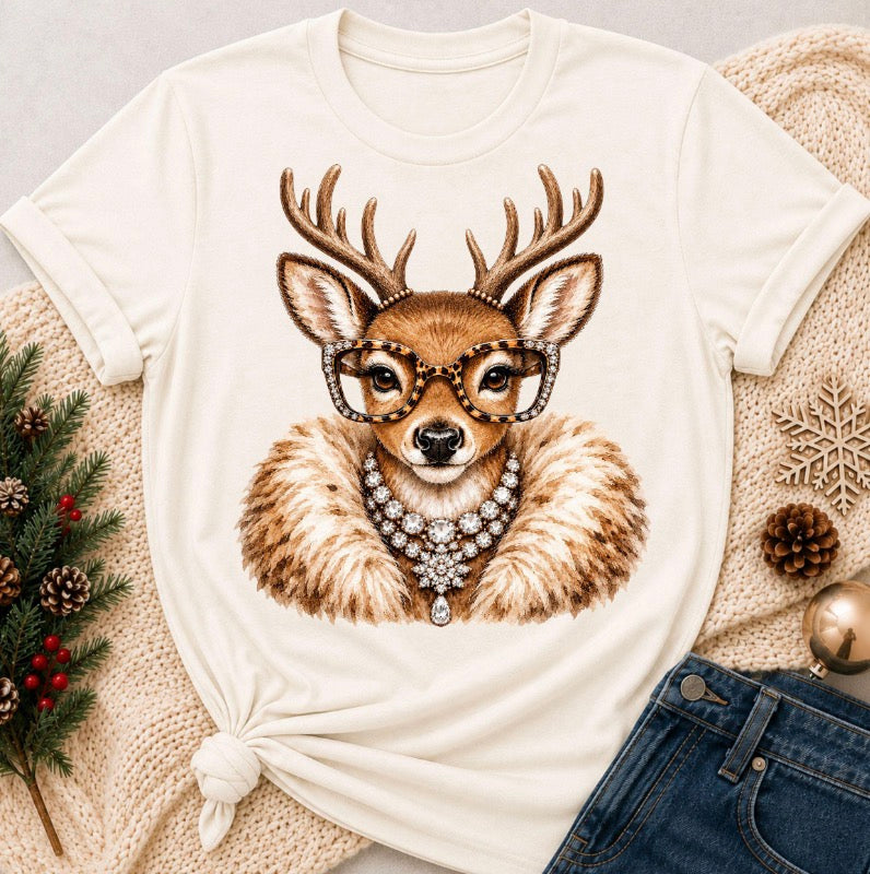 Glam Reindeer Christmas Tee 🎄✨