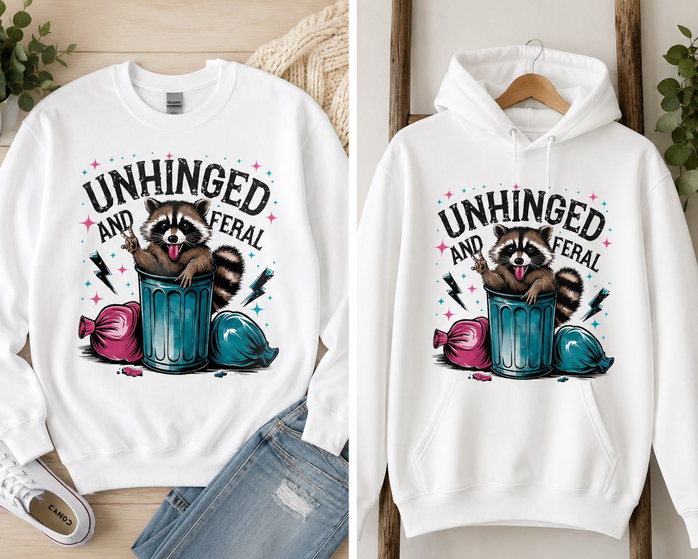 Unhinged & Feral Raccoon Graphic Tee, Sweatshirt & Hoodie