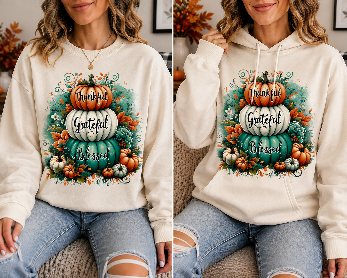 🎃 Thankful • Grateful • Blessed Tee, Sweatshirt & Hoodie