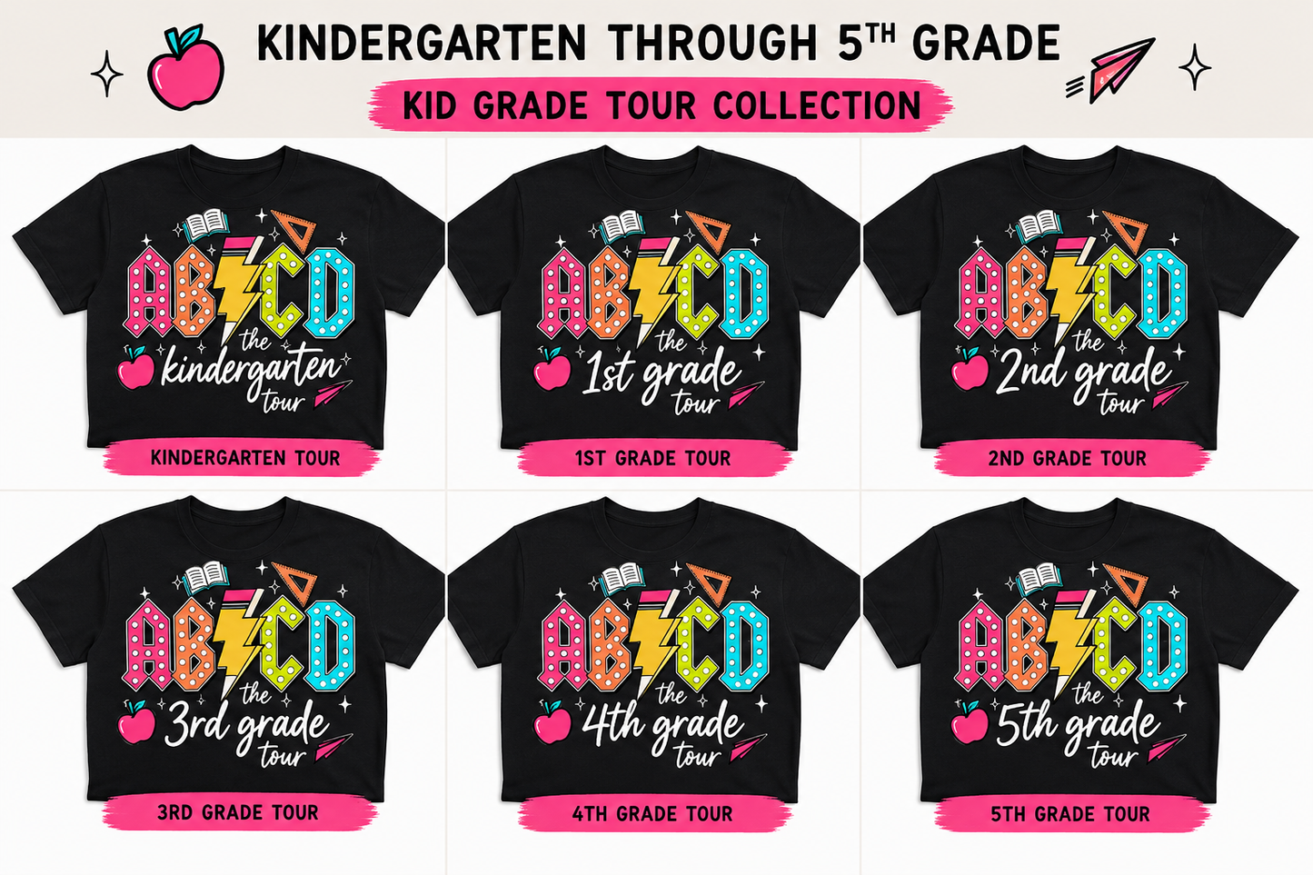 📚 ABCD Grade Level Tour Collection – Kids Back-to-School T-Shirts