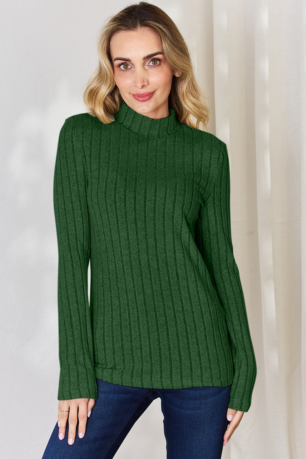 Basic Bae Full Size Ribbed Mock Neck Long Sleeve Top