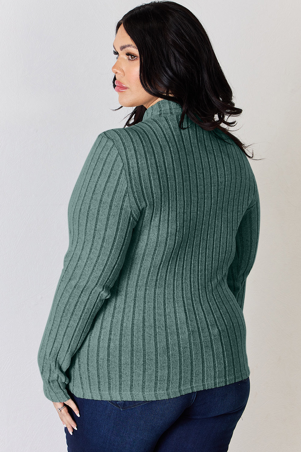 Basic Bae Full Size Ribbed Mock Neck Long Sleeve Top