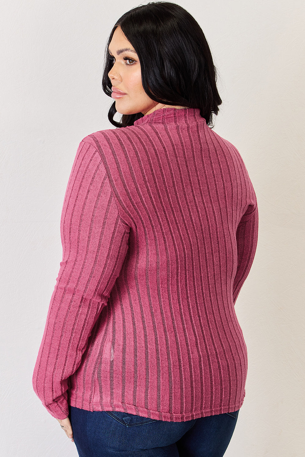 Basic Bae Full Size Ribbed Mock Neck Long Sleeve Top